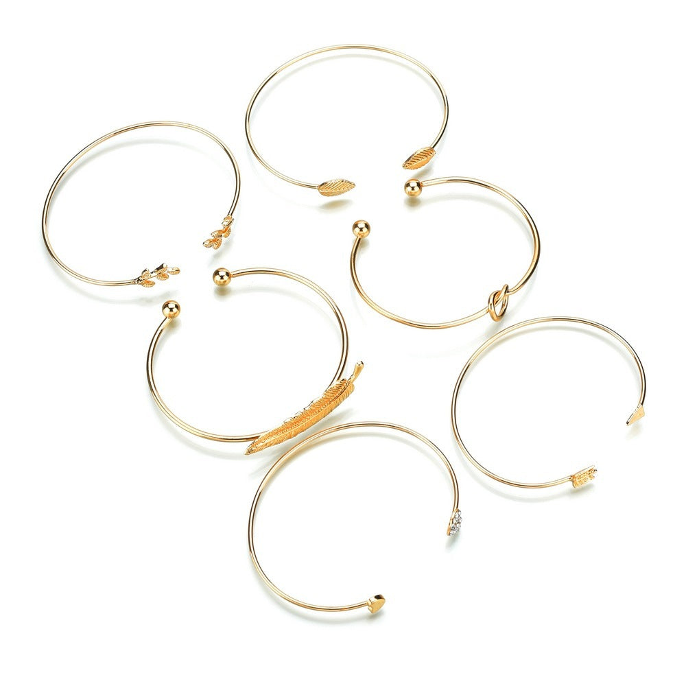 6-piece set of European and American popular love leaf peach heart bracelets