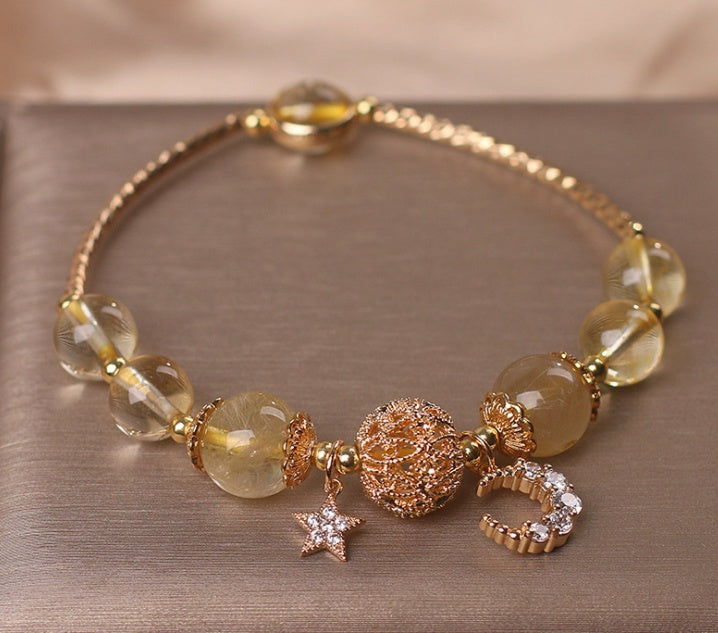 Pulsera de cuarzo de oro de citrina natural Luz de mujeres Luxury Luxury Star Accesorios de cristal