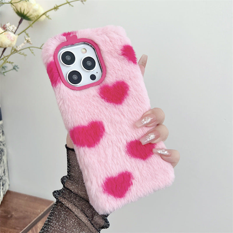 Japan And South Korea Plush Loving Heart Phone Case