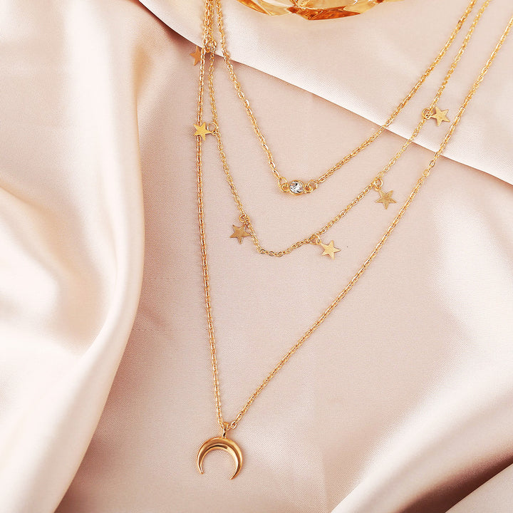 Creative Simple Personality Star And Moon Pendant Multi-layer Necklace