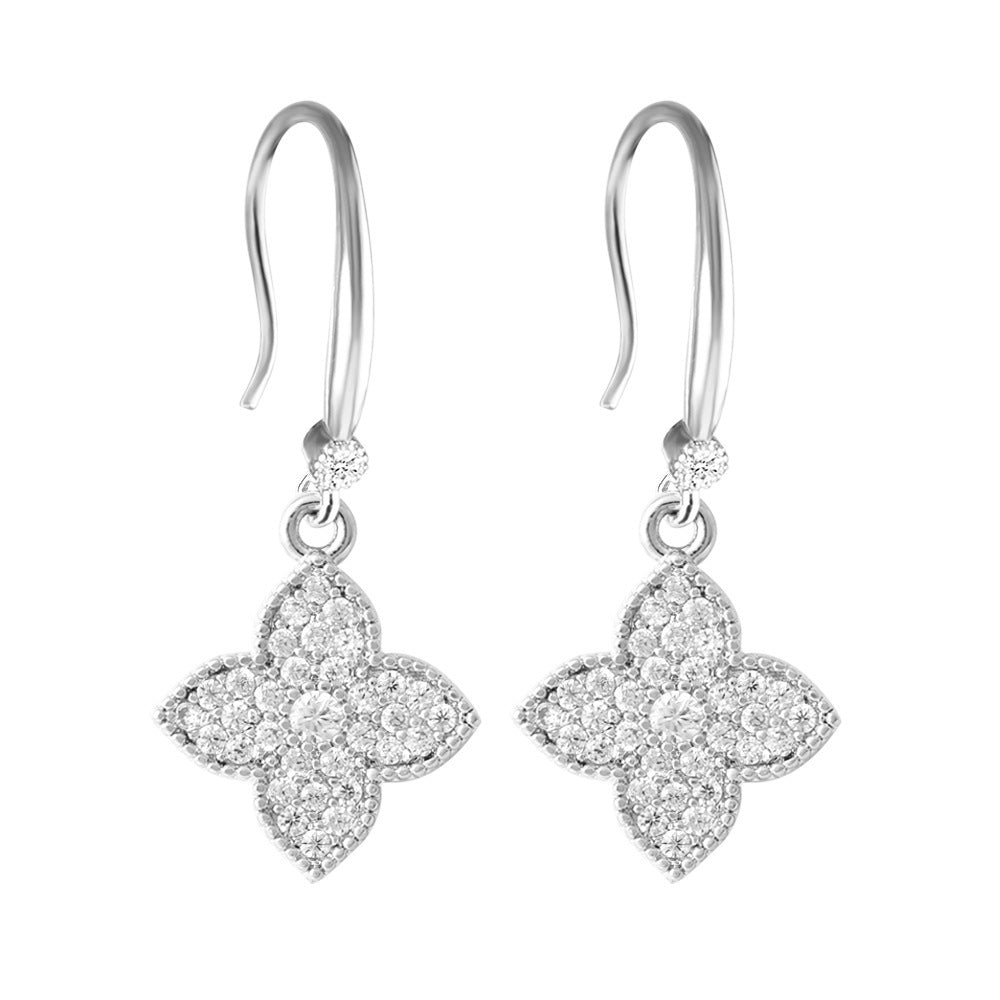 Women's Exquisite Four-leaf Clover Shiny Zircon Flower All-match Light Luxury And Simplicity Earrings
