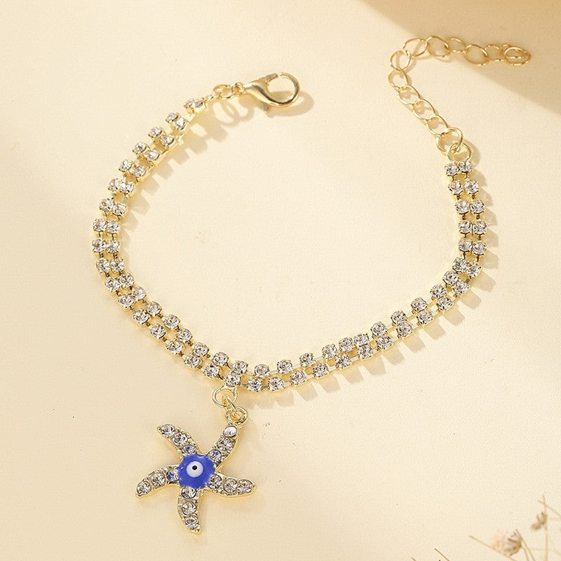 Devil Blue Eye гривна Palm Sea Star Evil Eye Full Diamond двоен слой гривна