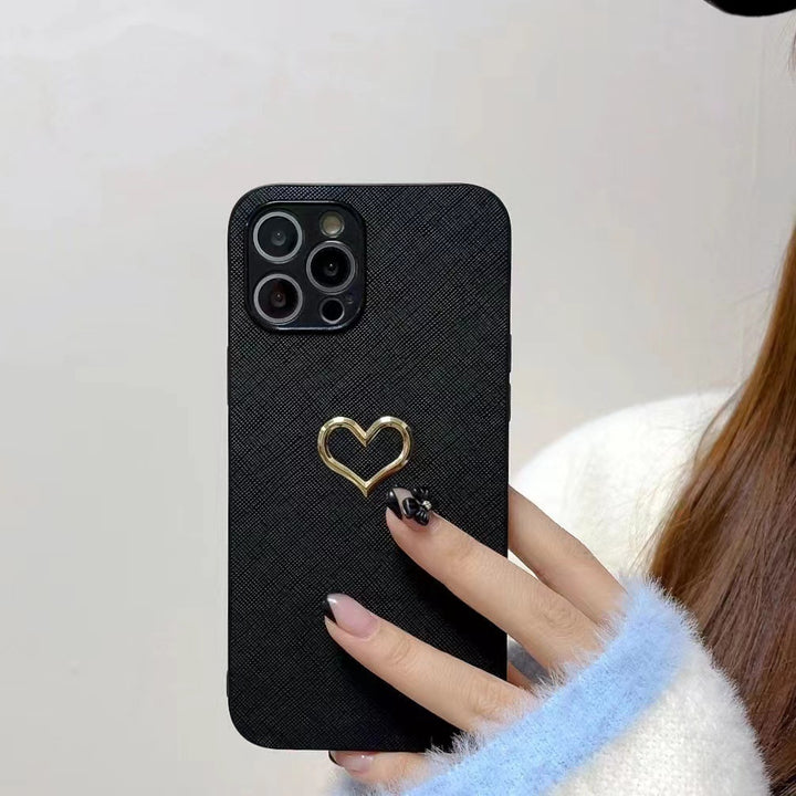 Simple Bronzing Heart Leather Phone Case