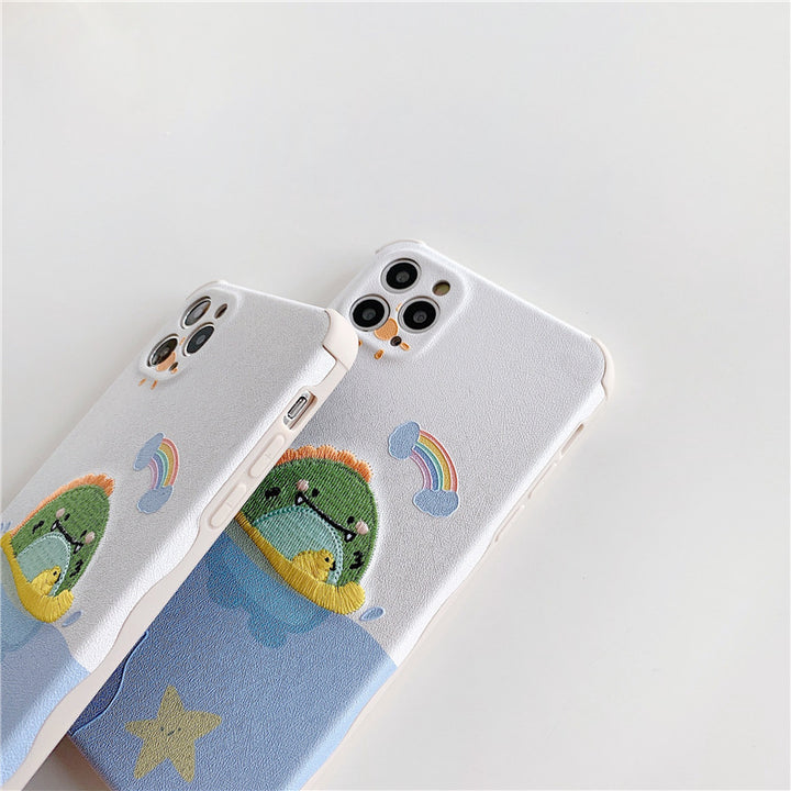 Embroidery Cartoon Swimming Small Dinosaur Phone Case Soft