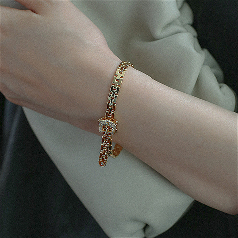 Copper Gold-plated Micro-inlaid Zircon Bracelet Belt Buckle Chain