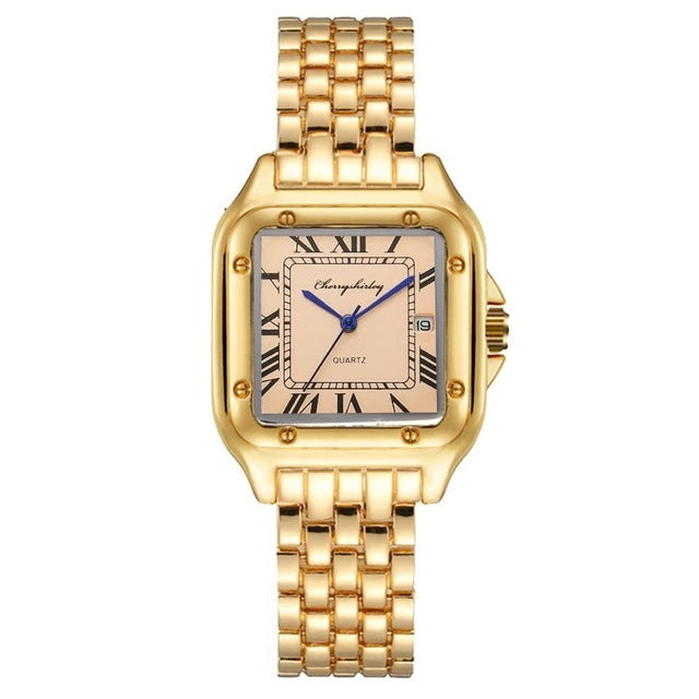 Fashion Stainless Steel Square Simple Design Couple Quartz Watch