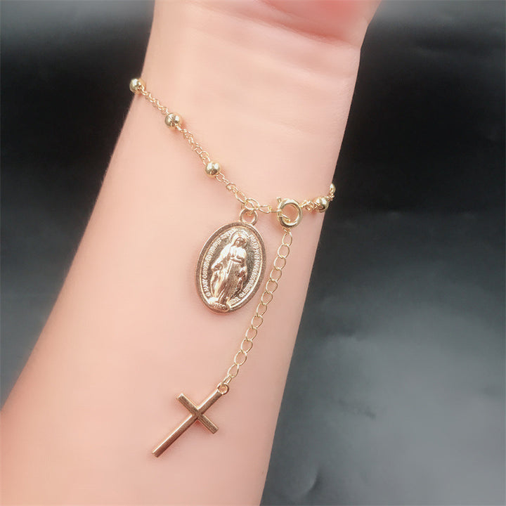 Simple Virgin Mary Clip Beads Adjustable Cross Bracelet