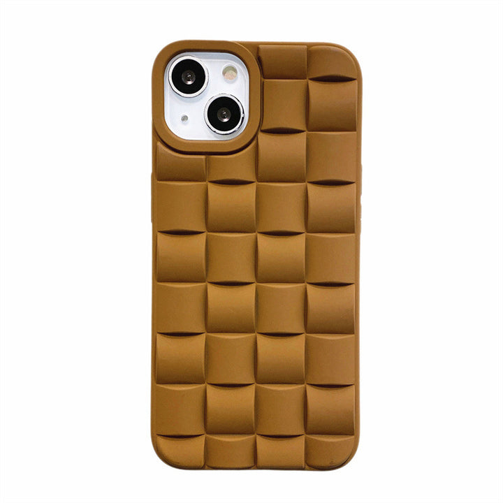 Ins Simple Solid Color Woven Pattern Mobile Phone Case