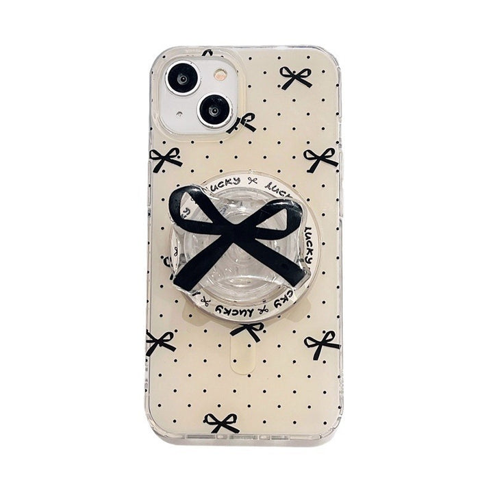 Women's Polka Dot Bow Magnetic Strap Bracket Phone Case