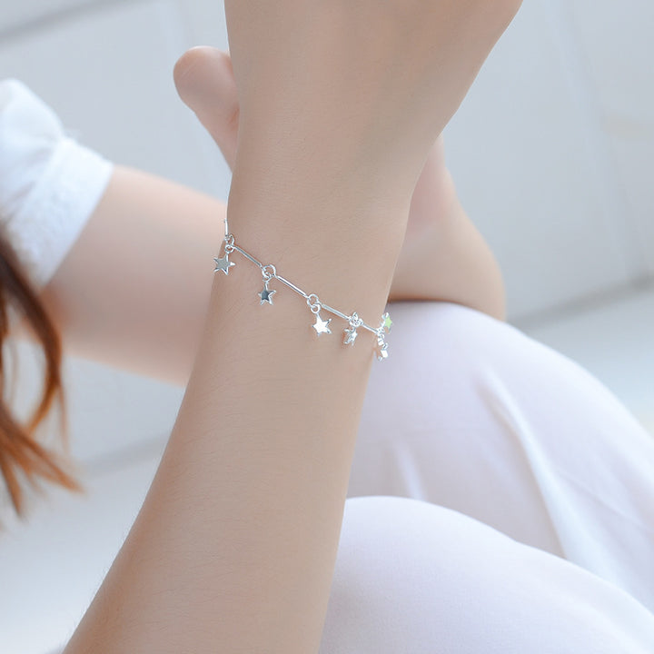 Women's Silver Anklet Bamboo Star Five-pointed Star Silver-plated Bracelet