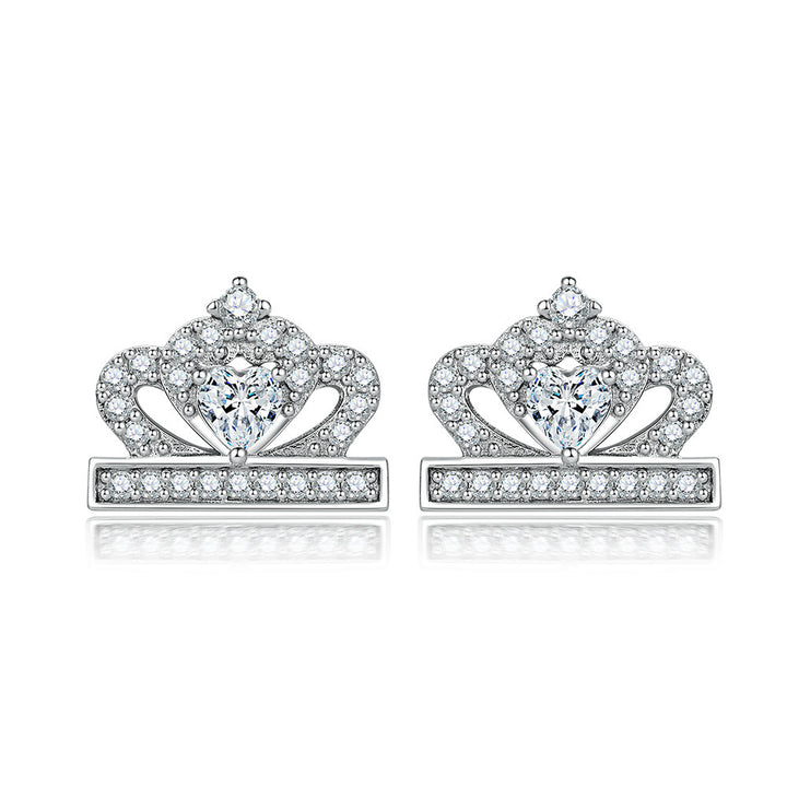 Pendientes de plataforma de plata en forma de corazón de la corona de la corona 925 pendientes de plata esterlina