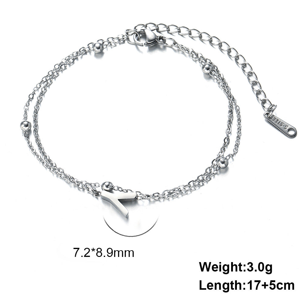 Cut Titanium Steel Double-layer Chain 26 Letters Pendant Bracelet