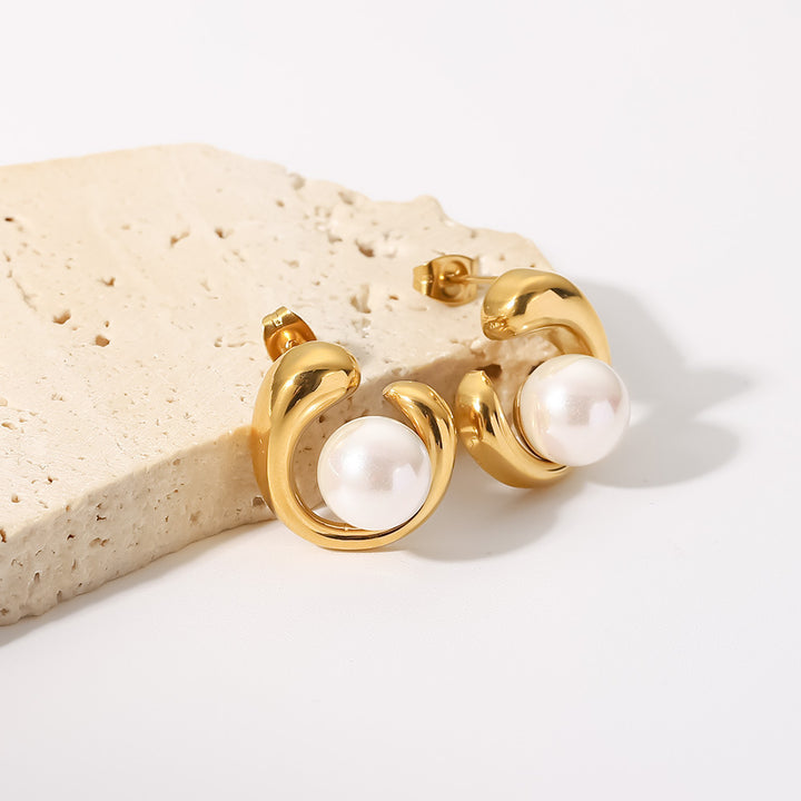 18K Gold Edelstahl Ohrringe Geometrische Perlenohrringe