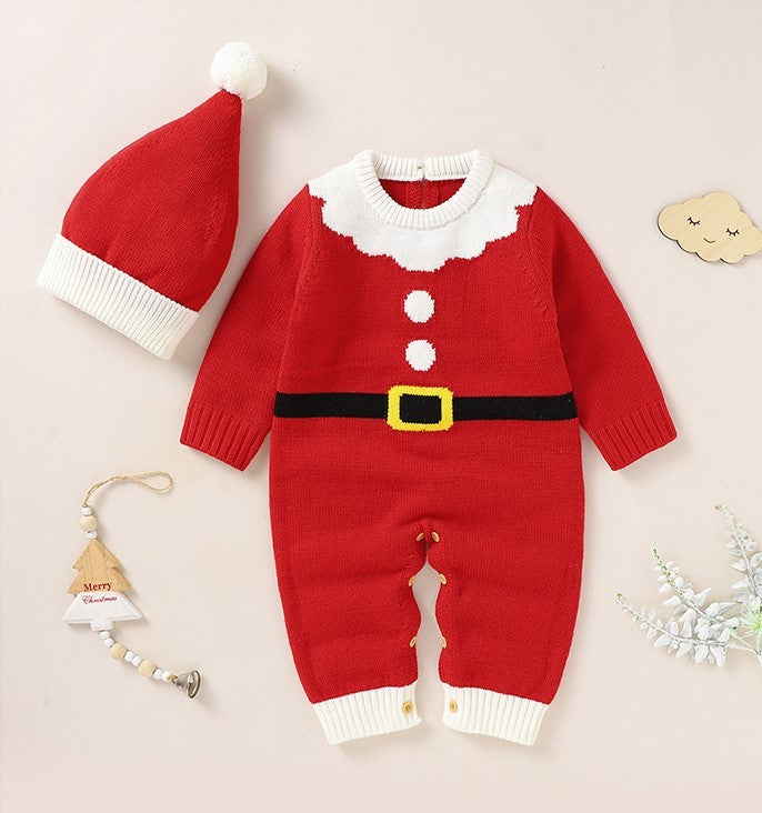 Бебе плетени комбинезони Коледни сладки дрехи и шапки