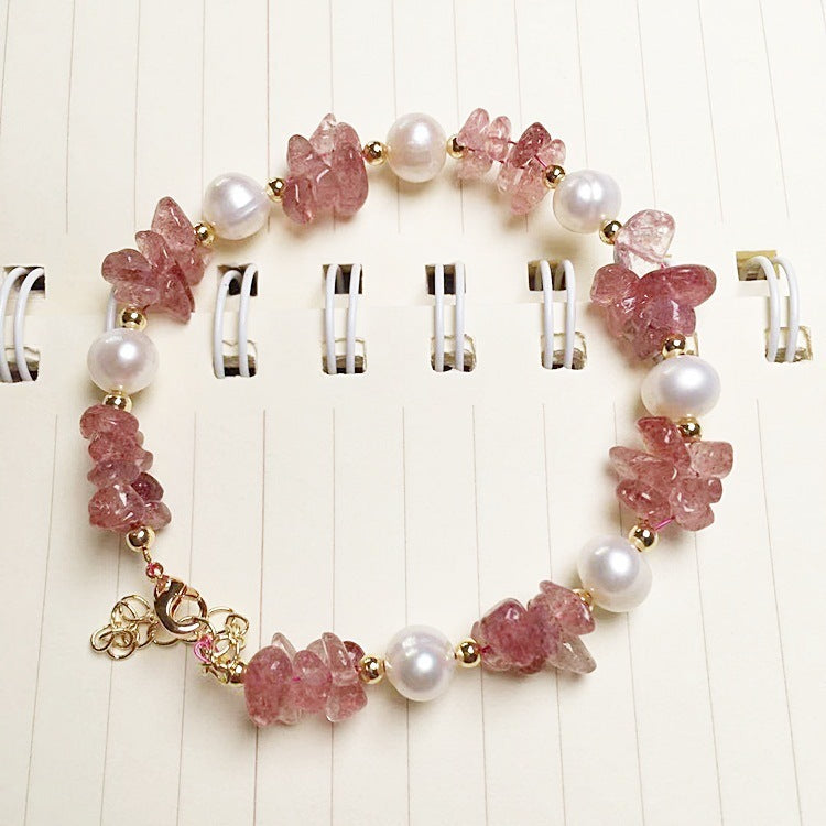 Natural Pigeon Blood Red Strawberry Quartz With Freshwater Pearl Bracelet