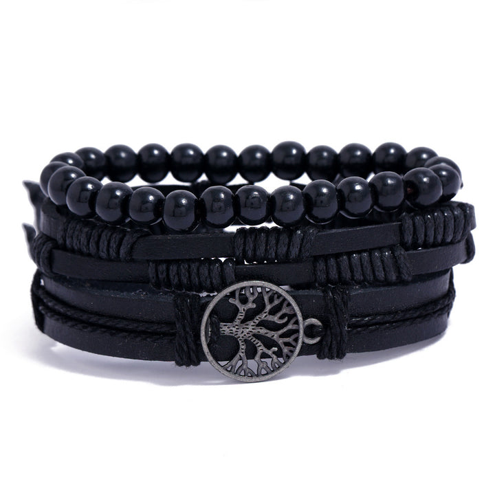 Tree of Life Men's Leather Woven Armband