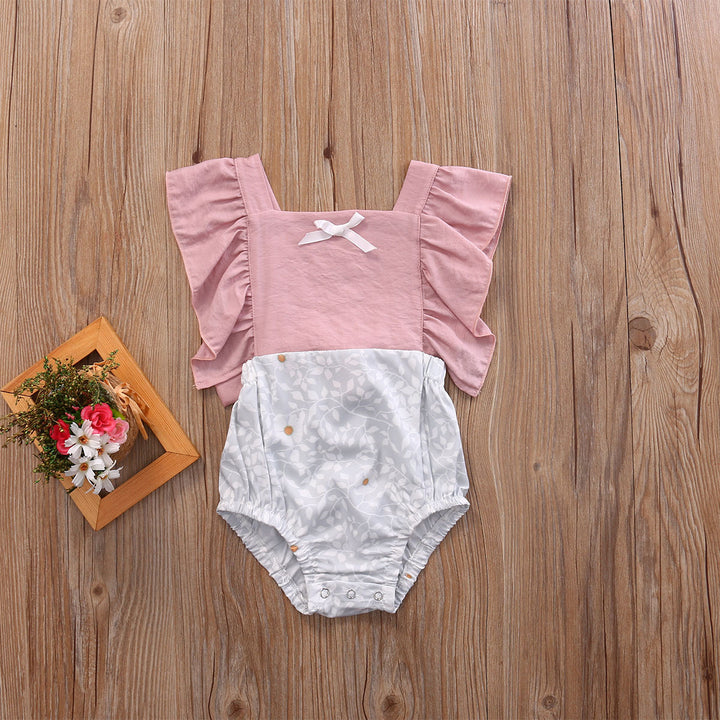 Camellia Ruffles Romper csecsemő kislányok Floral Patchwork Romper Back Cross Jumpsuit Playsuit ruházati ruhák