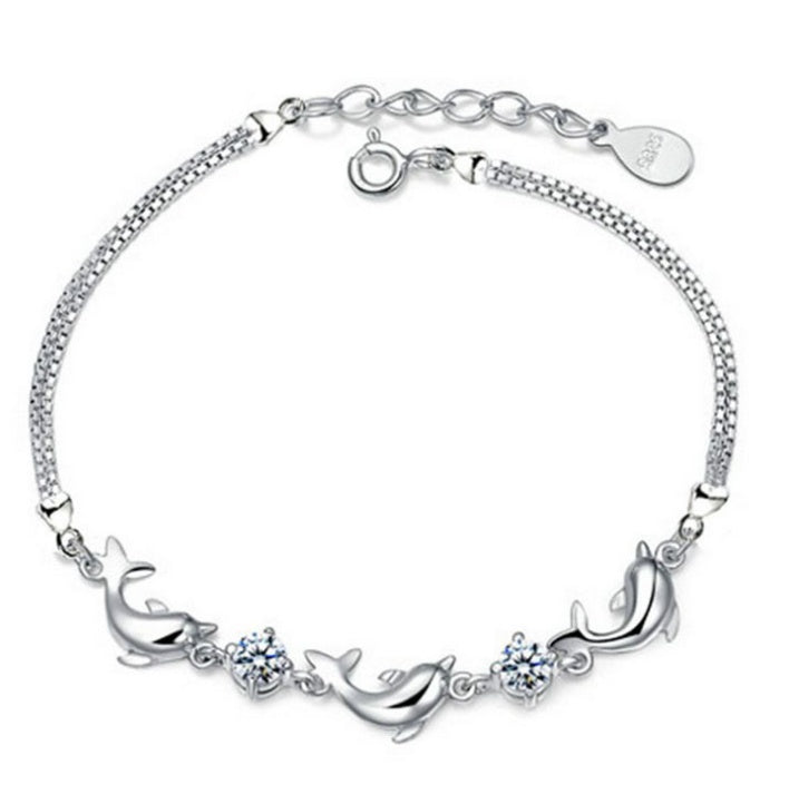 Trendy kvinner 925 sølvarmbånd tilbehør Toppkvalitet Krystall Dolphin Lady Jewelry Fashion Girl Christmas Birthday Jewelry