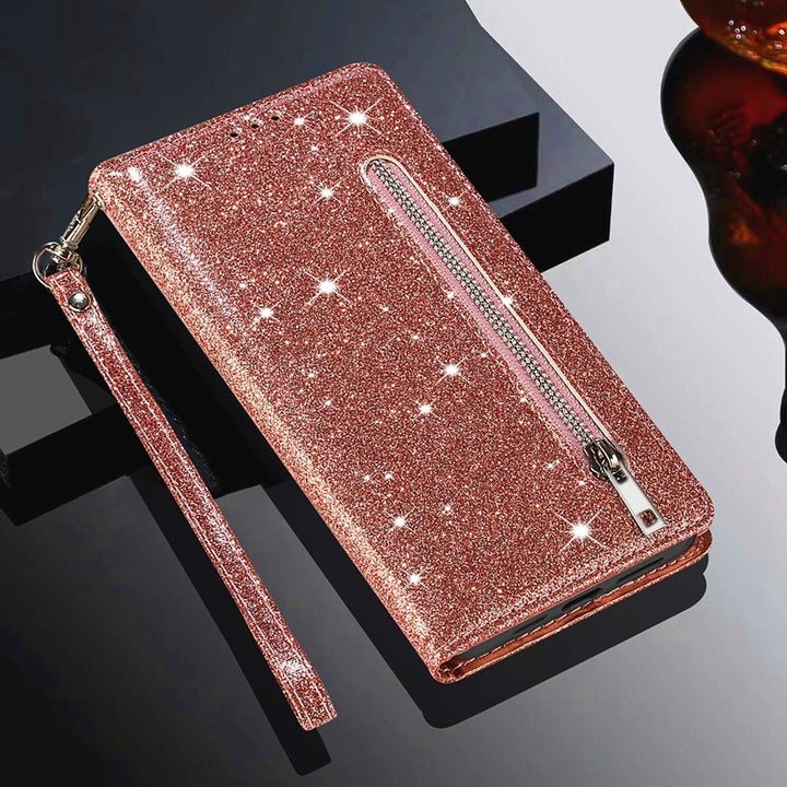 Zipper Mobile Phone Leather Case Flip Card