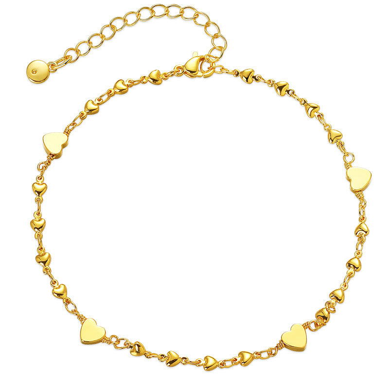 18k Real Gold Solid Heart Design Sweet and Polydulle Anklet