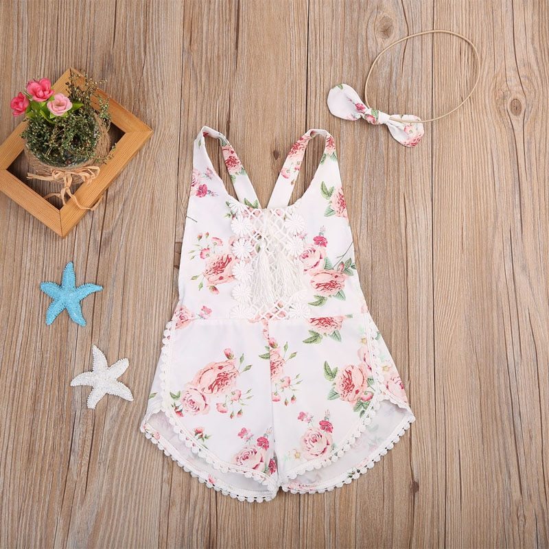 Ubranie dla niemowląt nowonarnia dzieciak kwiatowy romper ubrania bez rękawów kombinezon Tassel Sunsuit strój zestaw