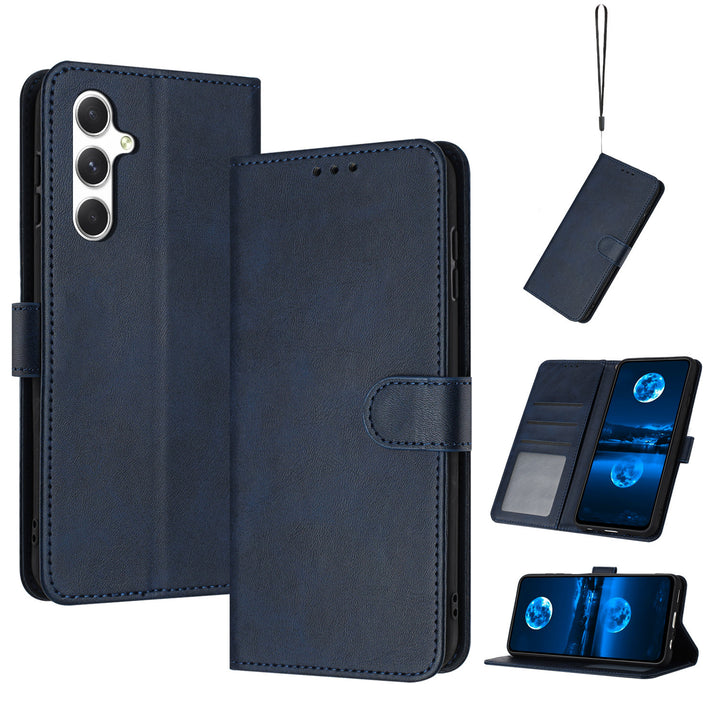 Mobile Phone Leather Case Solid Color Calf Pattern Card Wallet