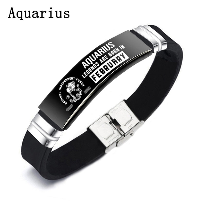 Black 12 Constellation Zodiac Sign Id Bracelets Bracelets pour femmes hommes