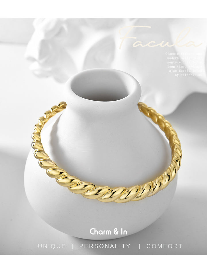 European And American 18K Gold Bracelet Opening Adjustable Simple Croissant Hemp Pattern Brass