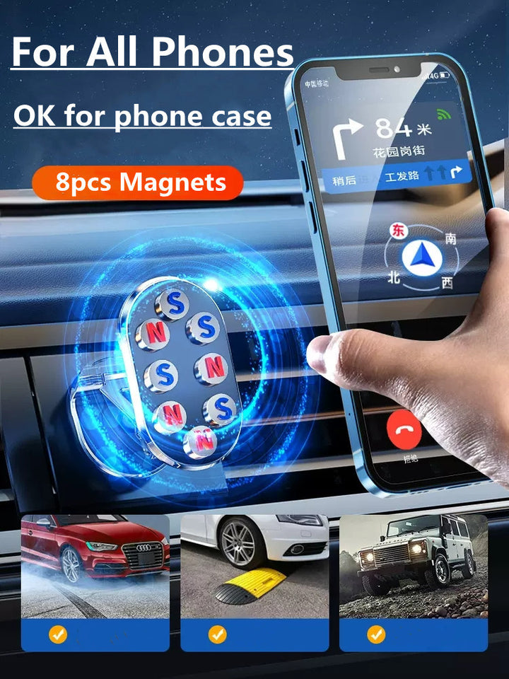 Завъртете метален магнитен автомобил притежател на телефона сгъваем универсален мобилен телефон Стойка за въздушен вентилационен магнит Mount GPS поддръжка