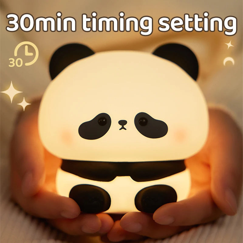 Panda LED Night Light Cute Silicone Night Light USB Rechargeable Touch Touch Lampe Night Chadow Timing Lampe Decoration Children's Gift Home Decor