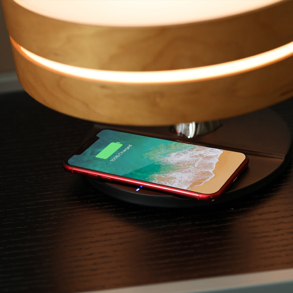 Круглая интеллектуальная музыка Bluetooth -динамик кровать лампа Wi -Fi Circle Tree of Led Light Беспроводная зарядка для гостиной