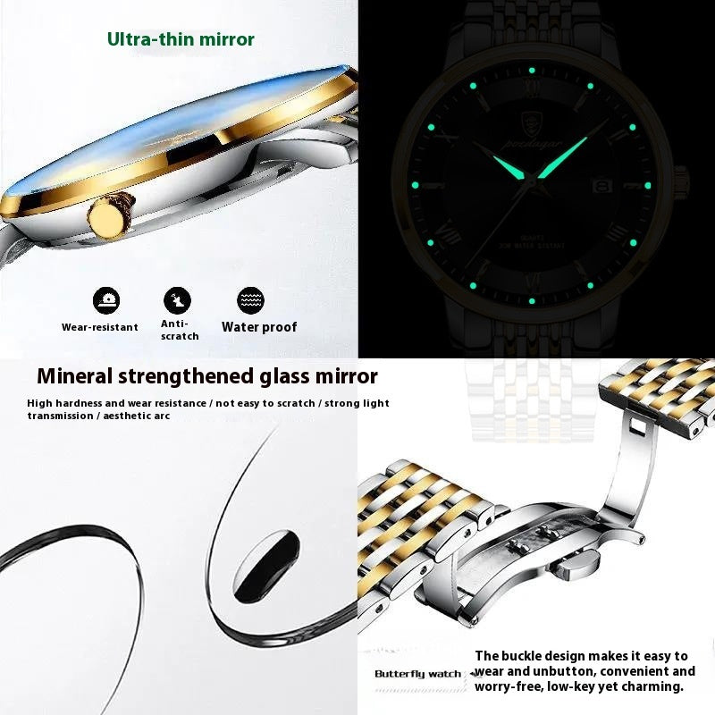 Reloj para hombres relojes de cuarzo de calendario luminoso impermeable