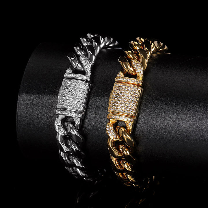 European Hip Hop Titanium Steel Bracelet Real Gold Plating Inlaid Zircon Flip Buckle