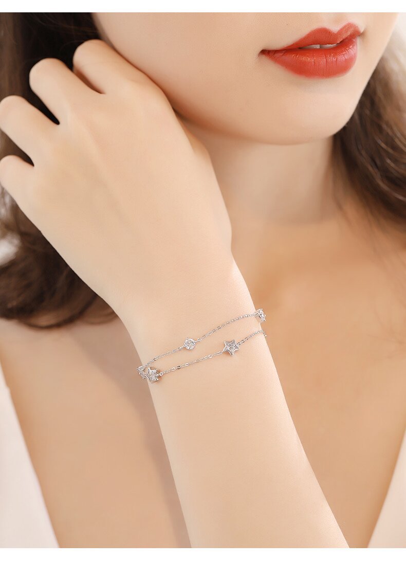 Bracelete de estrela de círculos duplos diamante azul feminino