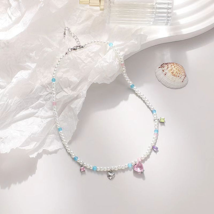 Zircon Love Pendant Pearl Necklace