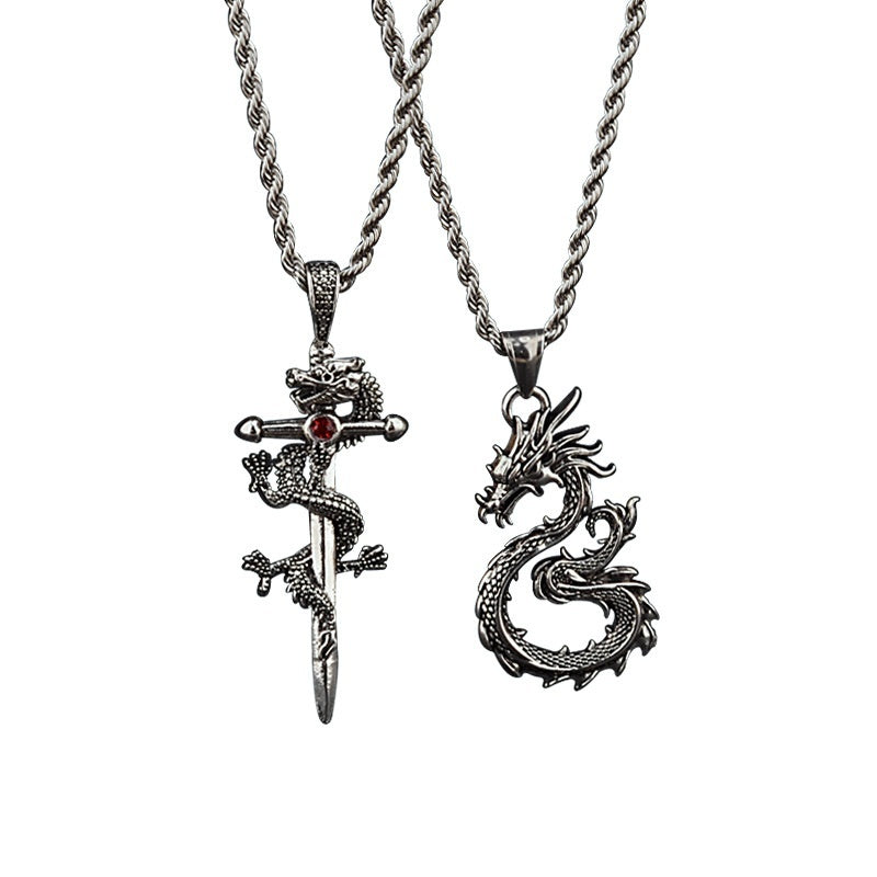 Collier de pendentif dragon sans griffe à huit caractères