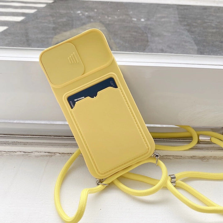 Mobiele telefoon shell diagonaal touw hangende nek anti-fall duwvenster