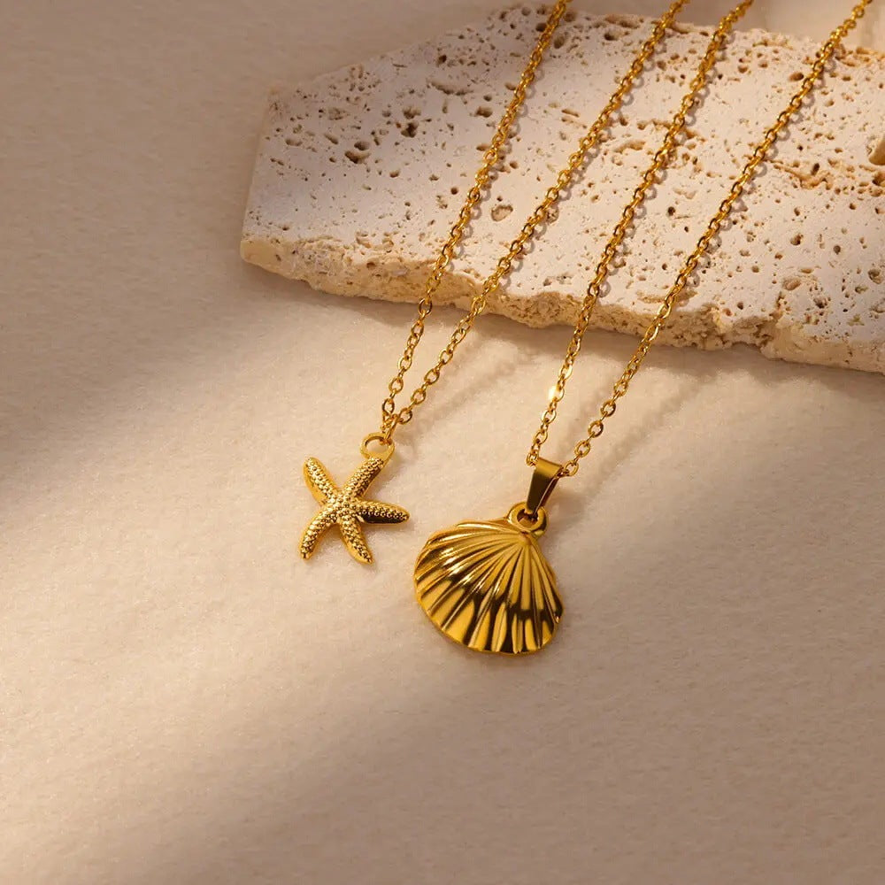 Shell Stainless Steel Starfish Pendant Necklace