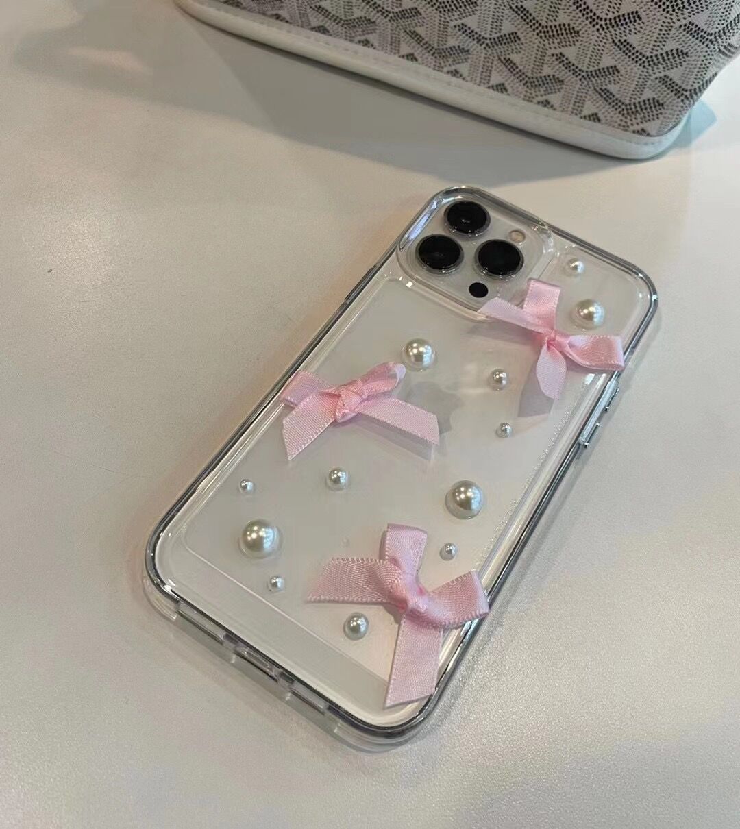 Transparent Three-dimensional Pearl Bow Phone Case Phone Case