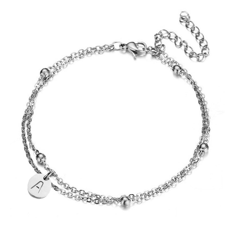 Simple Stainless Steel Square Chain Initial 26 Letter Tag Bracelet