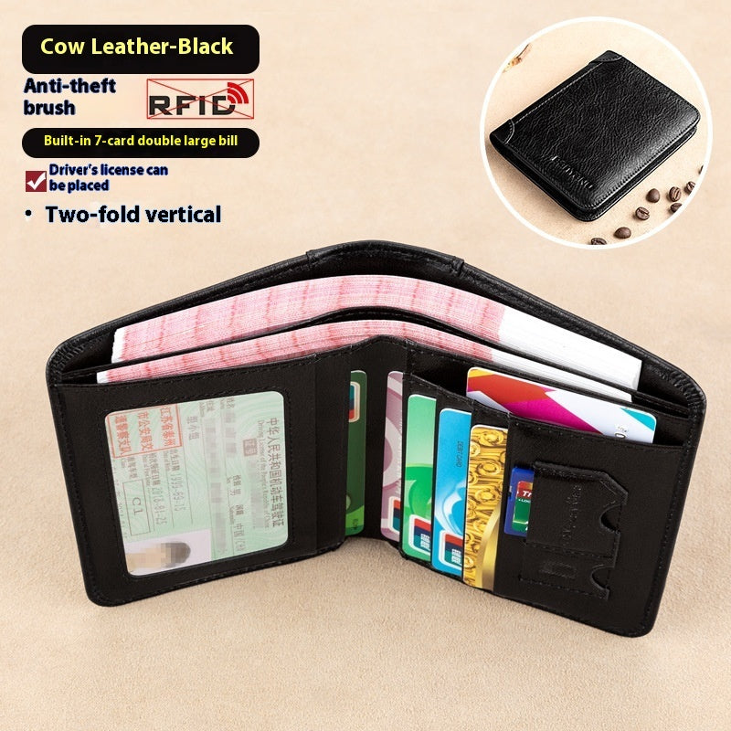 Carteira masculina RFID Anti-roubo deslizando Ultra-Thin First Layer Cowhide