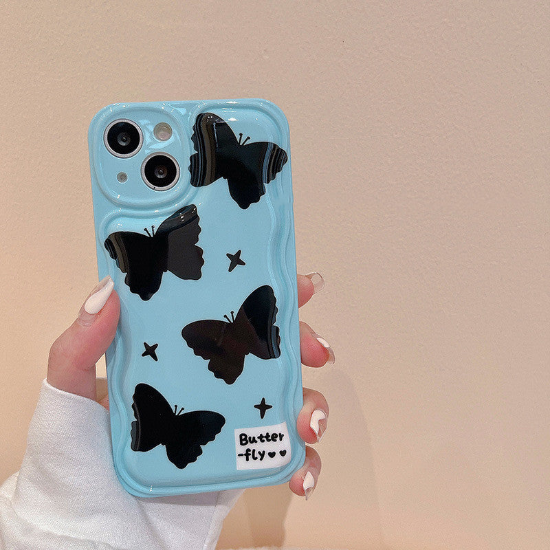 Caixa de telefone de silicone em corrente de borboleta preta