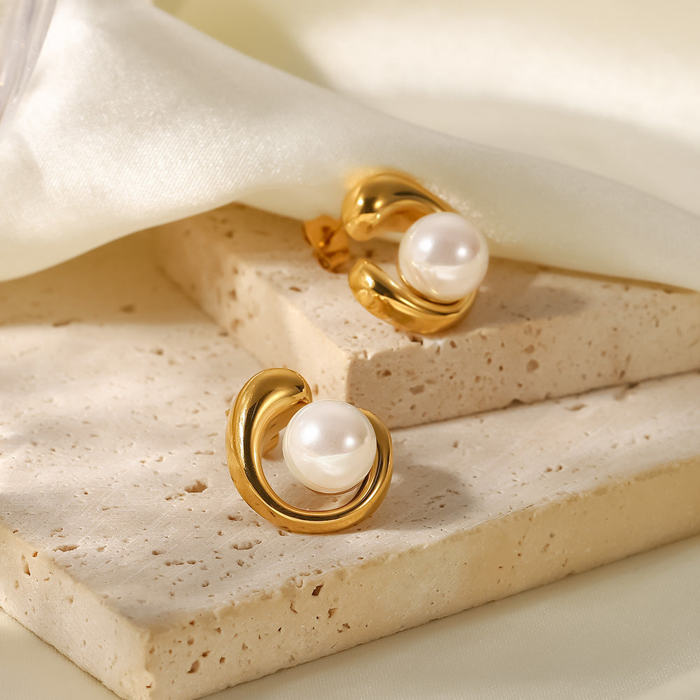 Cercei din oțel inoxidabil din aur 18K Cercei de perle geometrice