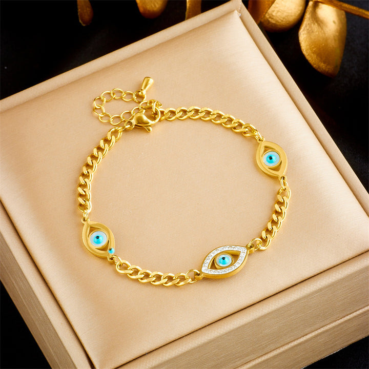 Glossy Diamond Blue Eyes Accetsoor Chain Titanium Oțel Brățară placată cu aur