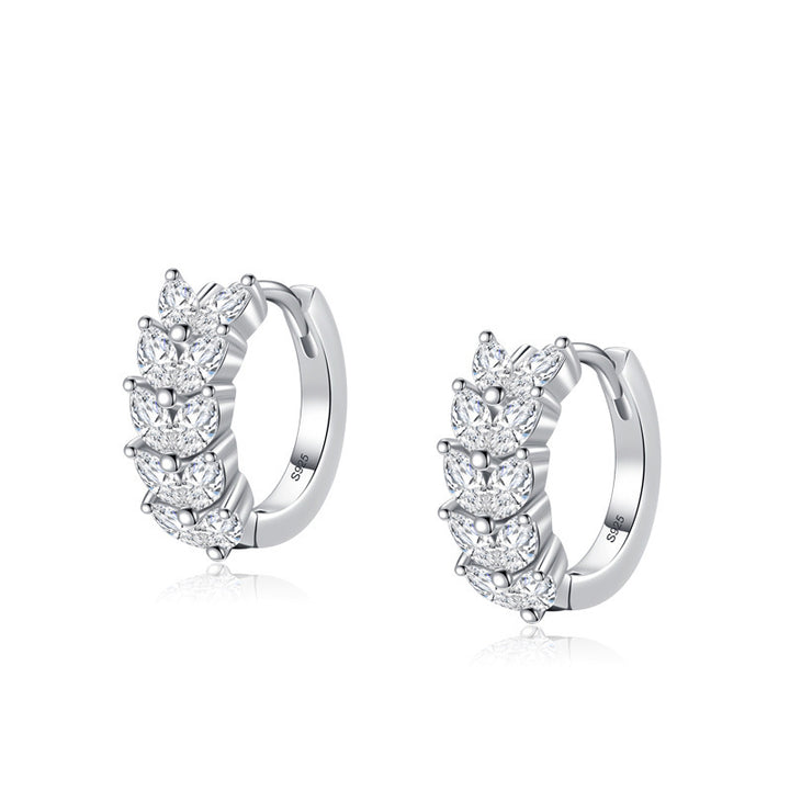 S925 Sterling Silver Diamond Leaf Shaped Earrings For Women