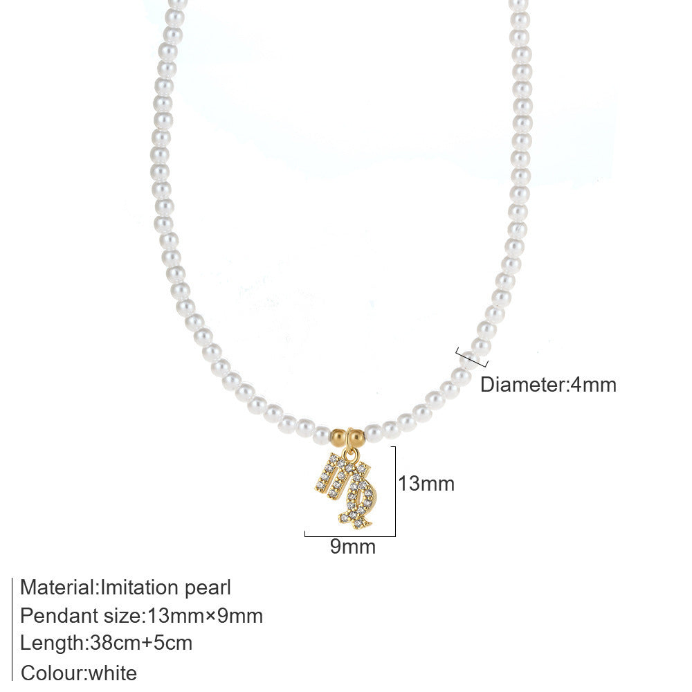 Collier de perle femelle 12 constellation pendentif tendance