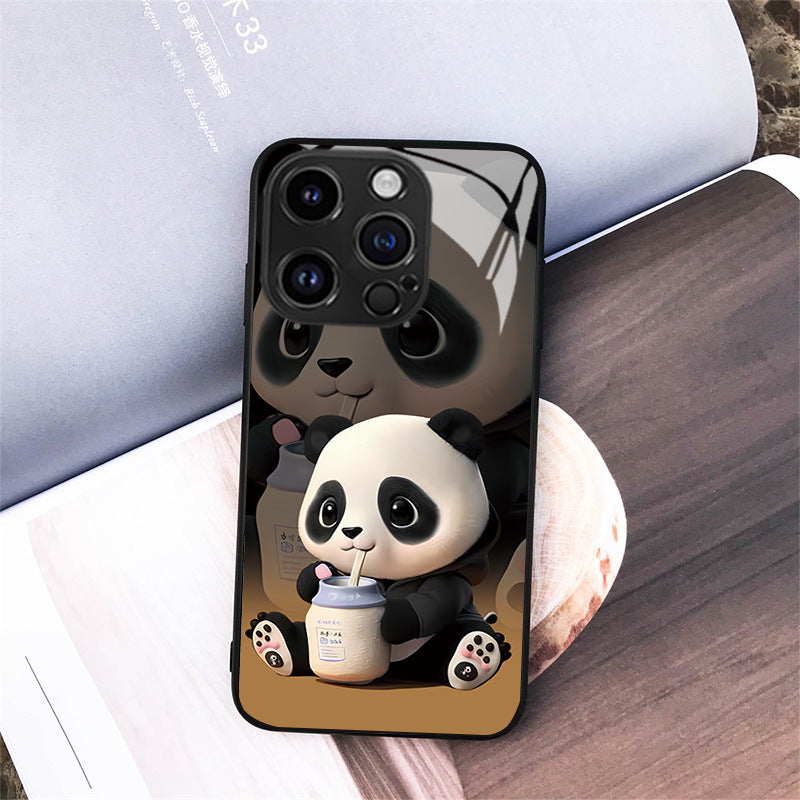 Panda Téléphone Couette mignon Carton National Treasure Glass Hard Hard