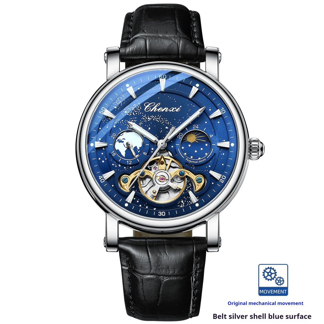 ساعة Xinghe Moon Phase Hollow Tourbillon الميكانيكية المضيئة