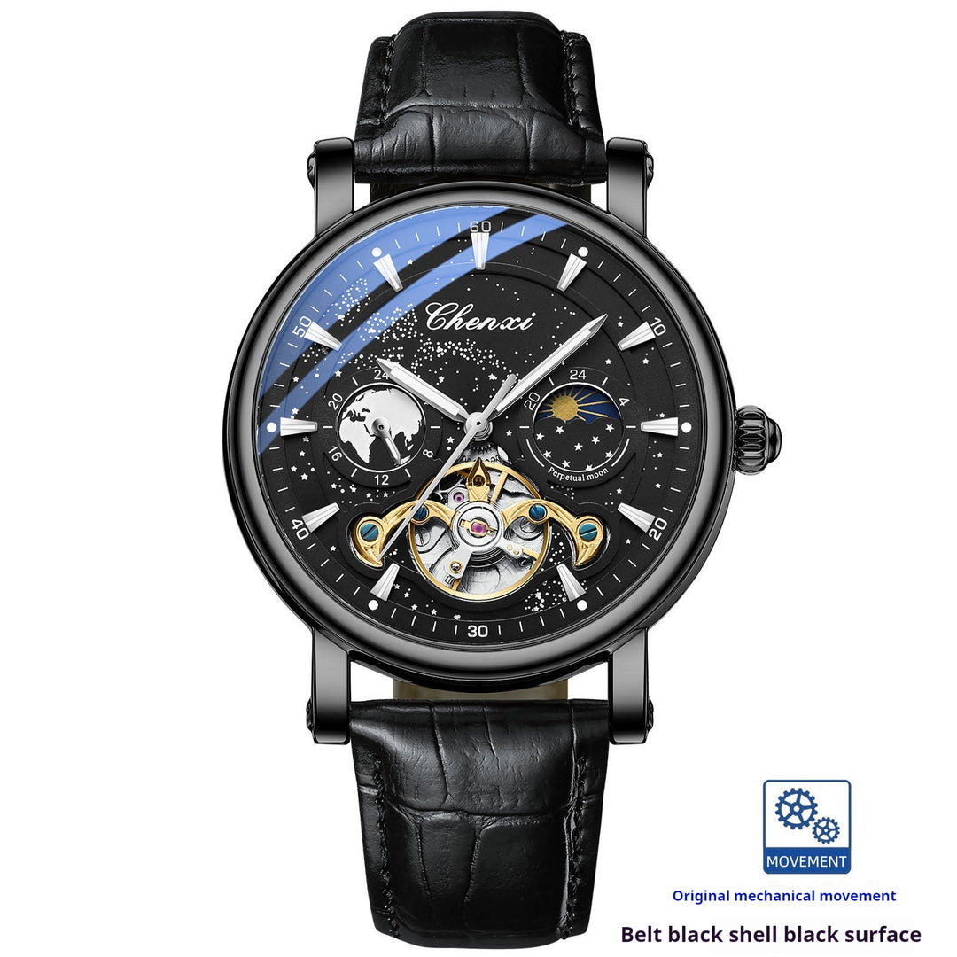 ساعة Xinghe Moon Phase Hollow Tourbillon الميكانيكية المضيئة