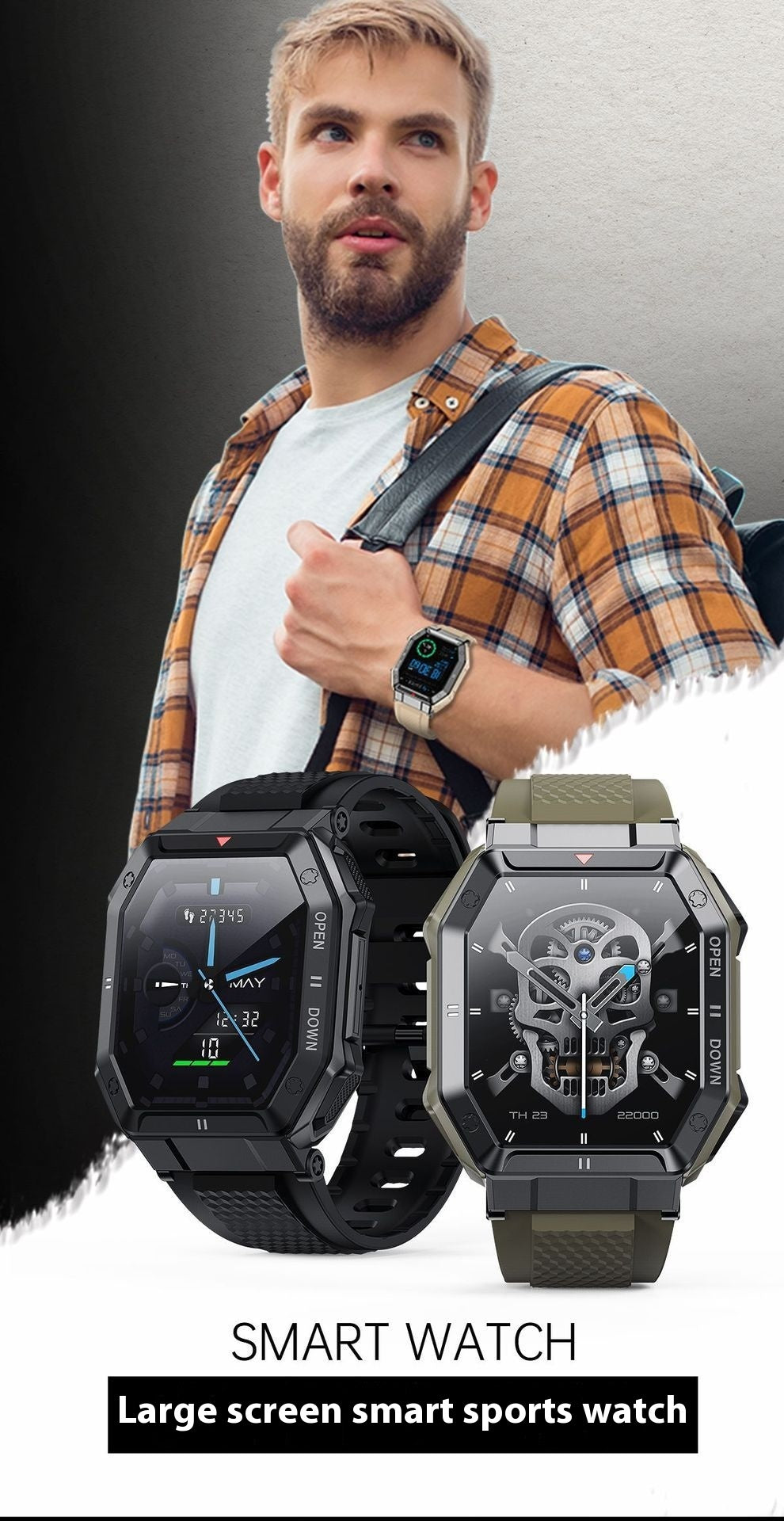 K55 Watch Smart Bluetooth מתקשר לפיקוח על לחץ הדם של דופק ספורט